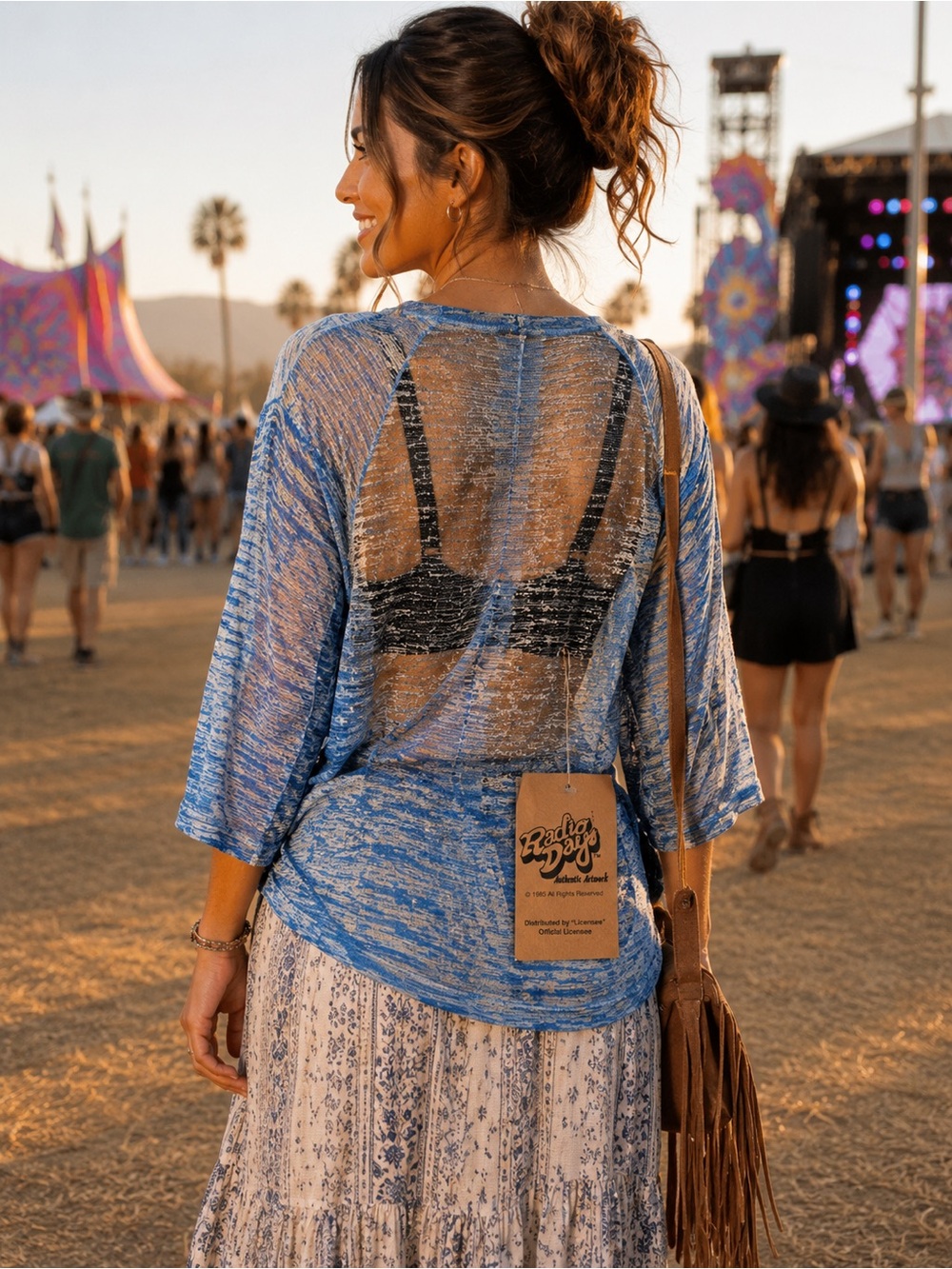 Boho Blue Doors Graphic Burn Out T Shirt - Picture 2 of 6